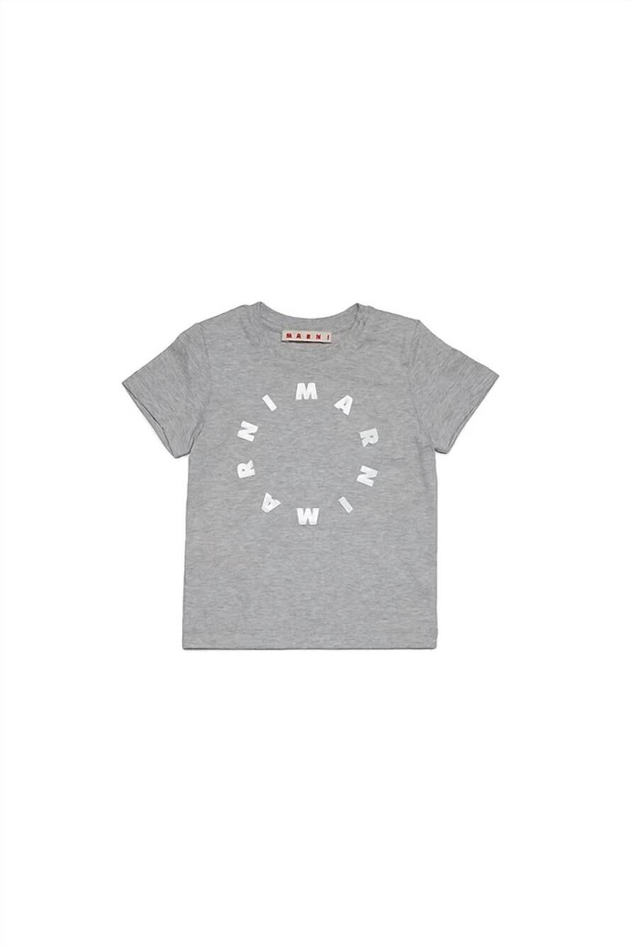 NEW MARNI kids round logo t-shirt in grey